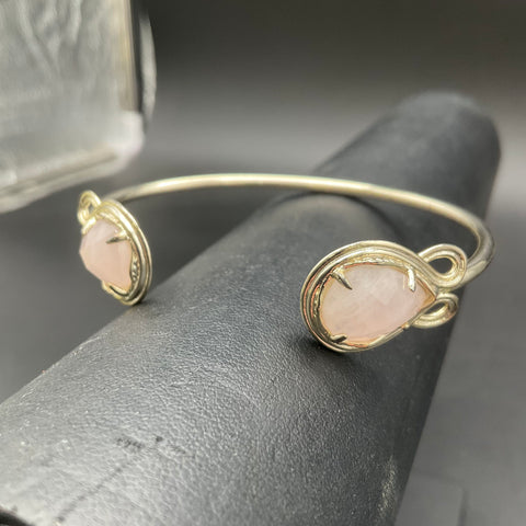 Kendra Scott Gold Tone Pink Stone Open Cuff Bracelet Adjustable Signed