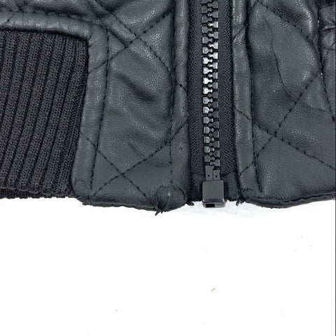 Pelle Pelle Black Quilted Faux Leather Full Zip Bomber Jacket Kids Size 4