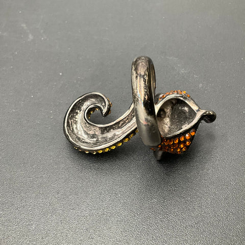 Fox Costume Ring Gunmetal Tone Orange Yellow Clear Rhinestones Size 9