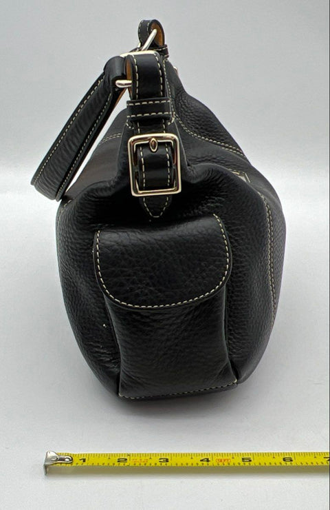 Dooney & Bourke Black Pebble Grain Leather Hobo Shoulder Bag Gold Hardware