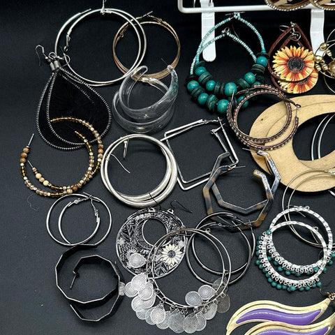 Vintage & Modern Costume Jewelry Lot 45+ Pairs Hoops Dangles African Motifs