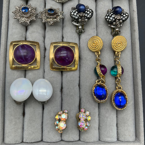 Vintage Costume Jewelry Clip-On Earrings Lot of 10 Pairs Gold & Silver Tone