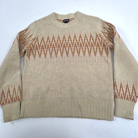 Patagonia Women's Cream Tan Recycled Wool Fair Isle Knit Sweater Size S