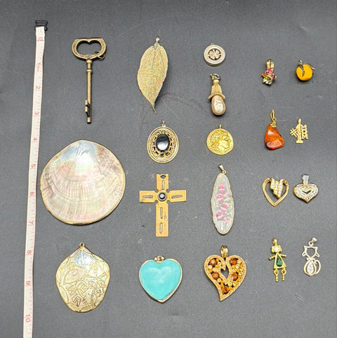 Vintage to Modern Mixed Costume Jewelry Pendant Lot 0.5 Lbs Heart Cross Key