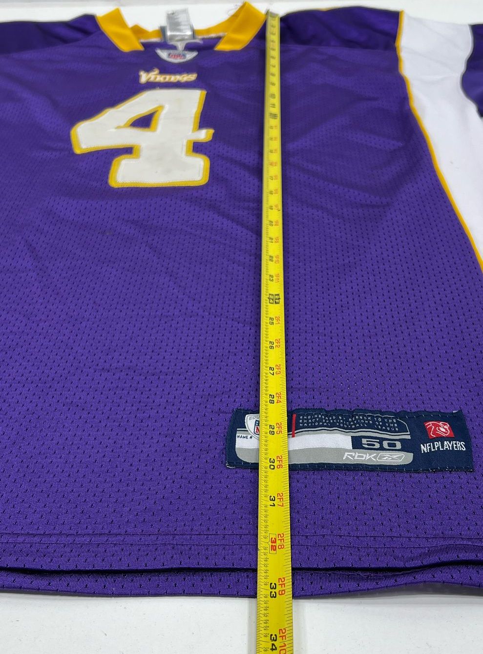 Men's Reebok NFL Short Sleeve Purple Brett Favre 44 Sports Jersey - Size 50