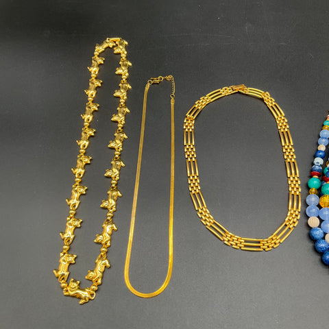 Vintage Style Necklace Jewelry Lot of 6 Greek Key Beaded Gold Silver Tone