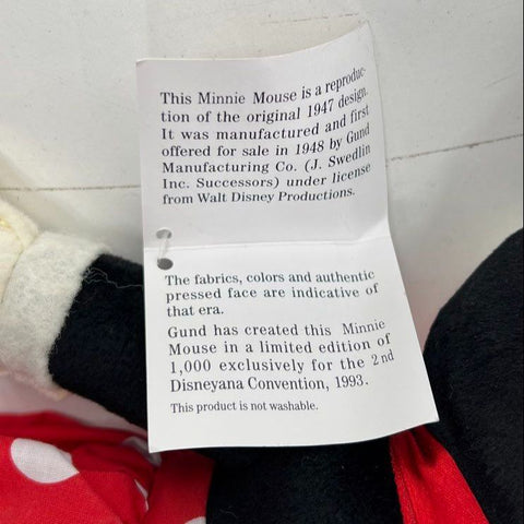 Vintage 1993 Gund Minnie Mouse Disneyana Convention Limited Edition Plush Doll