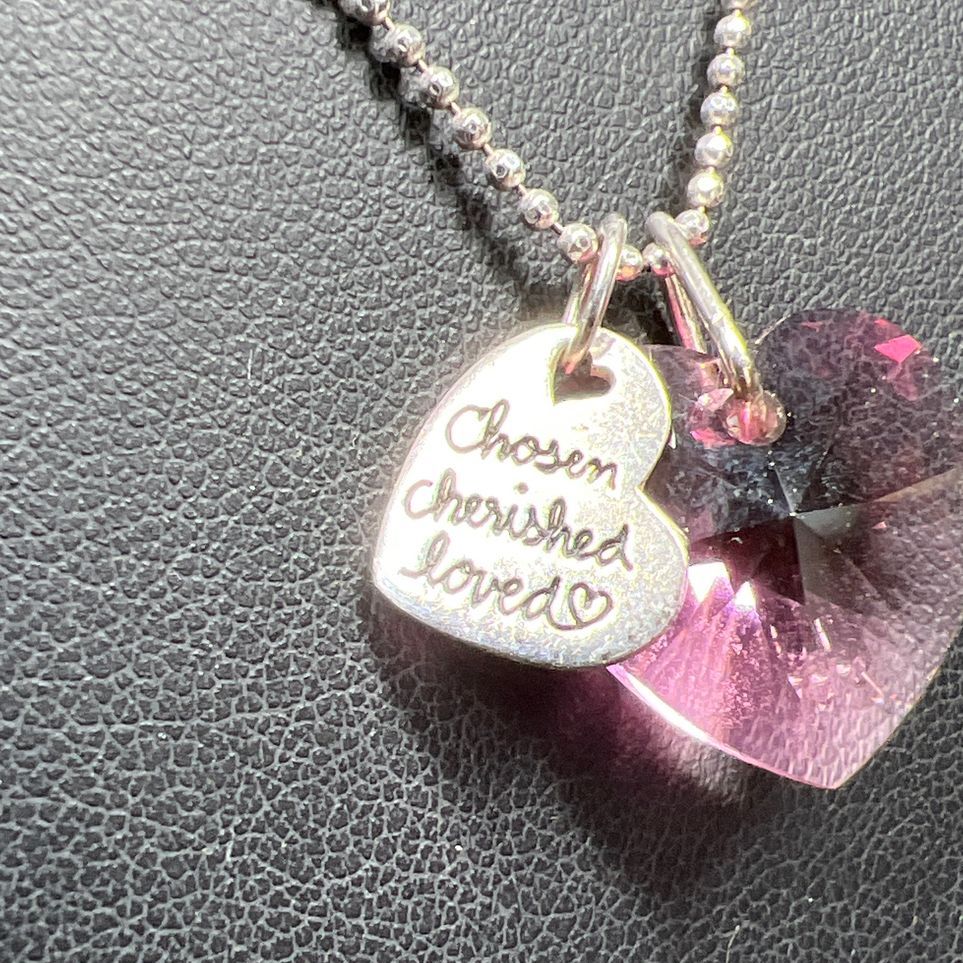 925 Sterling Silver Chosen Cherished Loved Pink Heart Necklace