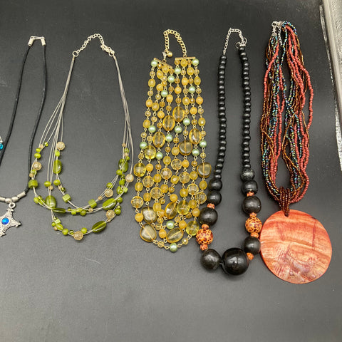 Vintage & Modern Costume Jewelry Lot of 10 Necklaces Boho Beaded Shell Cross