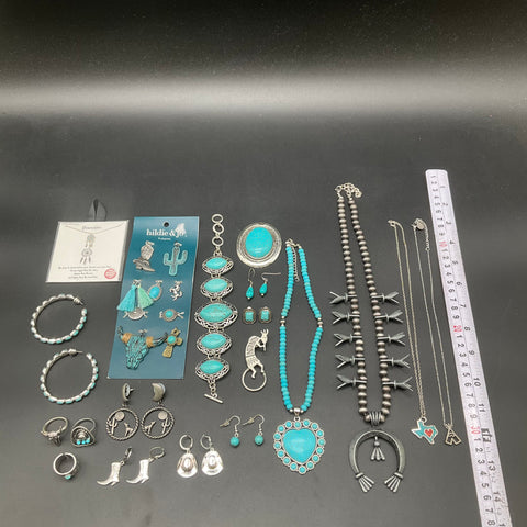 Southwestern Western Jewelry Lot Squash Blossom Naja Turquoise Color 21pc