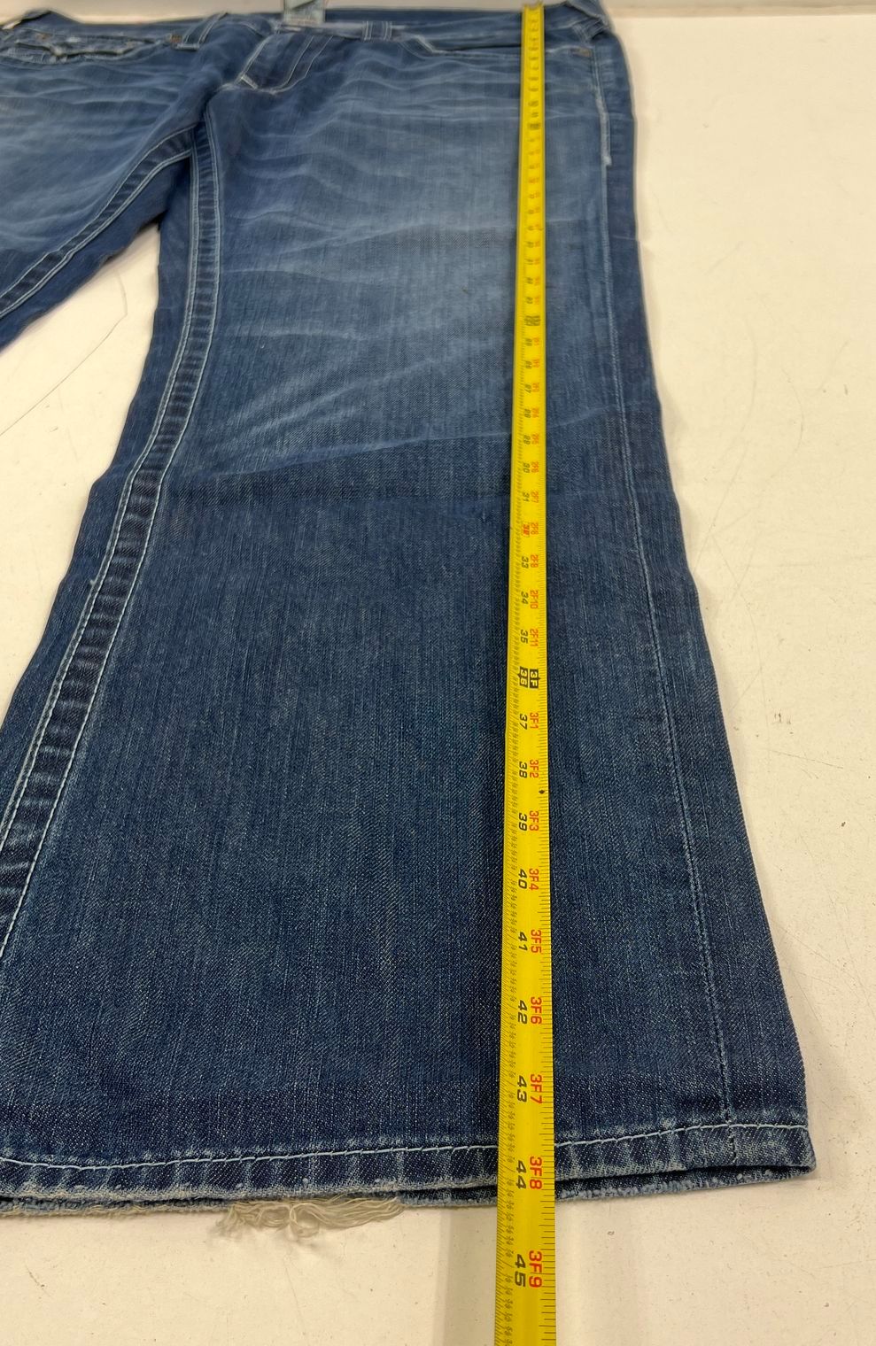 True Religion Ricky Blue Distressed Thick Stitch Bootcut Jeans Men's Size 38