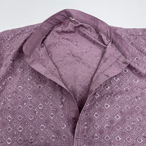 Men's Lavender Geometric Embroidered Long Kurta Tunic Sz 44