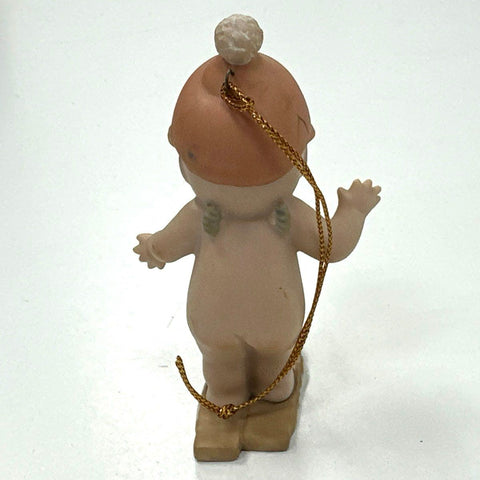 Enesco Kewpie Figurine 1992 Skiing Christmas Ornament Vintage Pink Winter Hat