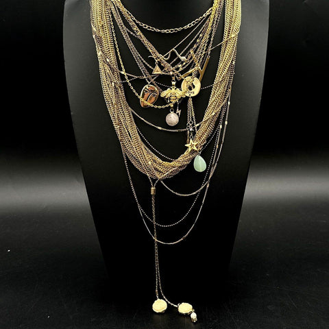 Fashion Jewelry Necklace Lot Gold Tone Pendants Charms Mixed Style 20+ Pieces