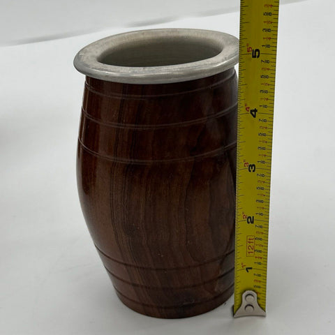 Vintage Barrel Wood Cups with Metal Liners Set of 6 Turned Wood Tumblers