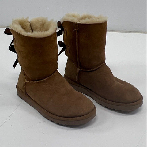 UGG Australia Bailey Bow Chestnut Brown Shearling Boots Women's Size 7