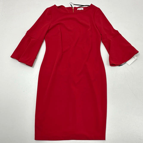 Calvin Klein Women's Red Bell Sleeve Sheath Dress Zip Back Sz 12 NWT