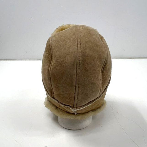 Vintage 90s Tan Suede Trapper Hat Sherpa Faux Fur Lined Earflap Cap