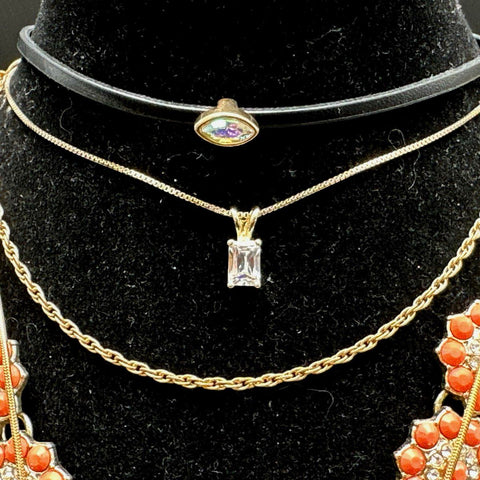 Vintage to Modern Gold Tone Costume Jewelry Lot Statement Necklaces Beaded Boho