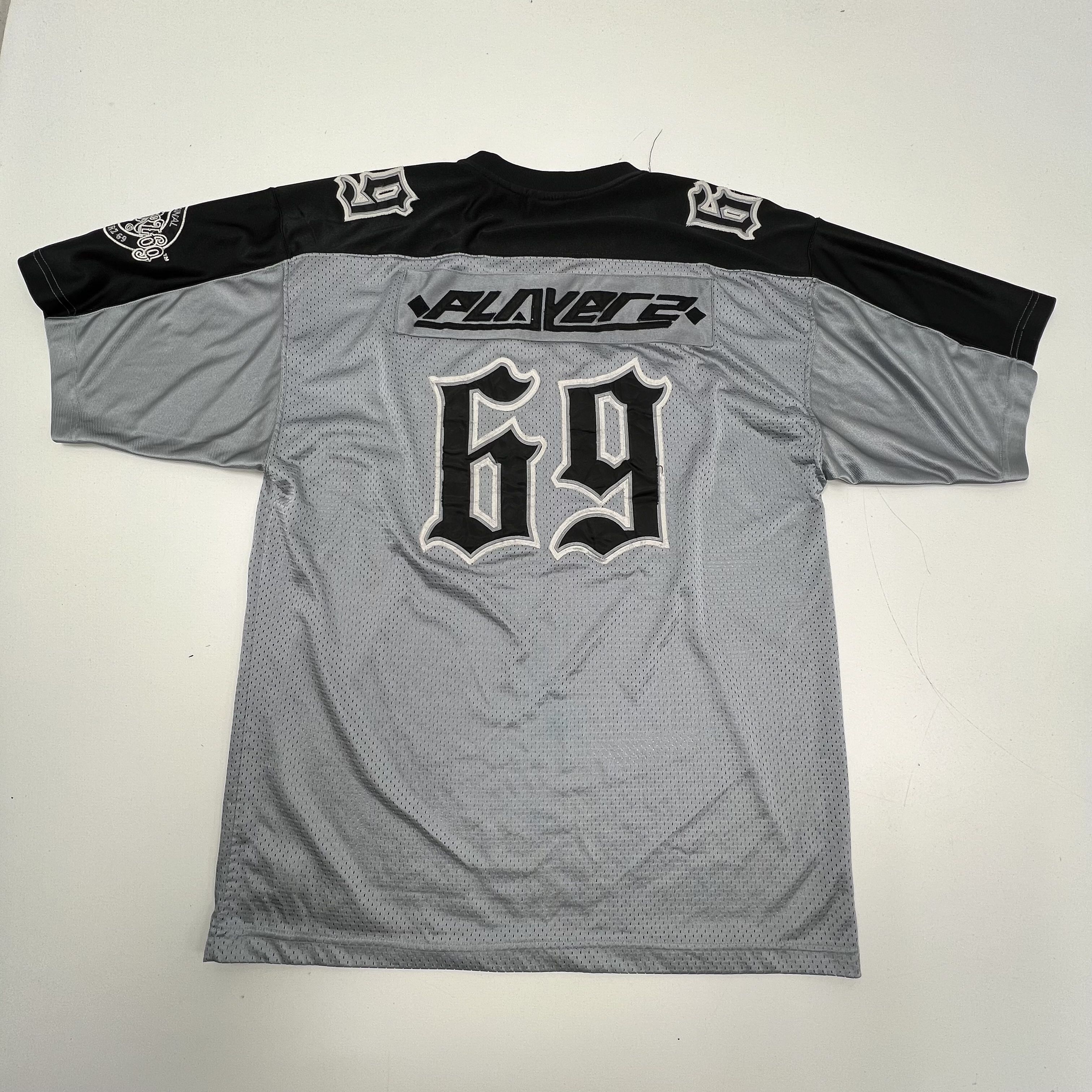 Playerz 69 Gray Black Vintage Y2K Embroidered Hip Hop Football Jersey Men's L