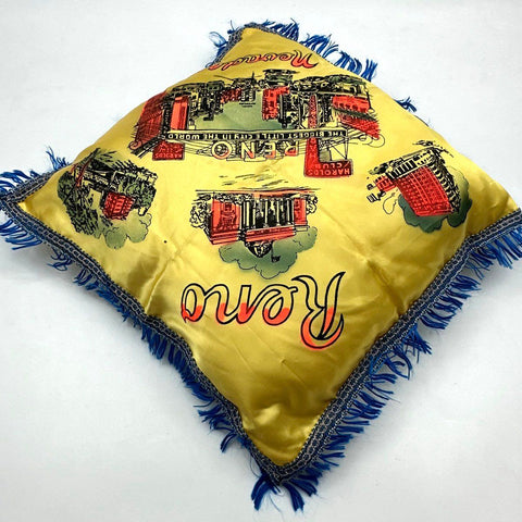 Vintage Reno Nevada Souvenir Pillow Satin Harold's Club Biggest Little City