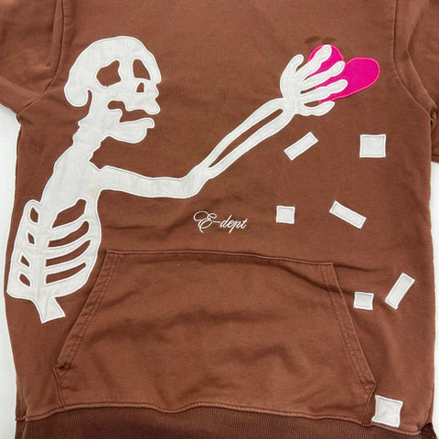 Aelfic Eden Brown Skeleton Heart Graphic Embroidered Pullover Hoodie Size S