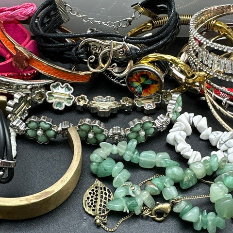 Mixed Costume Jewelry Bracelet Lot Vintage to Modern Beaded Bangles Cuffs