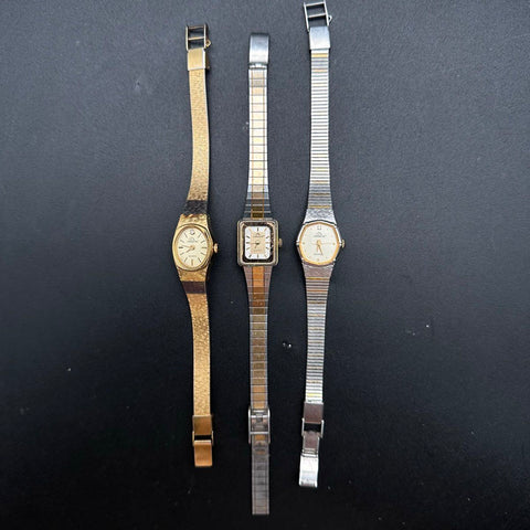 Vintage Jordache Ladies Quartz Watch Lot of 3 Gold Silver Tone Metal Bands