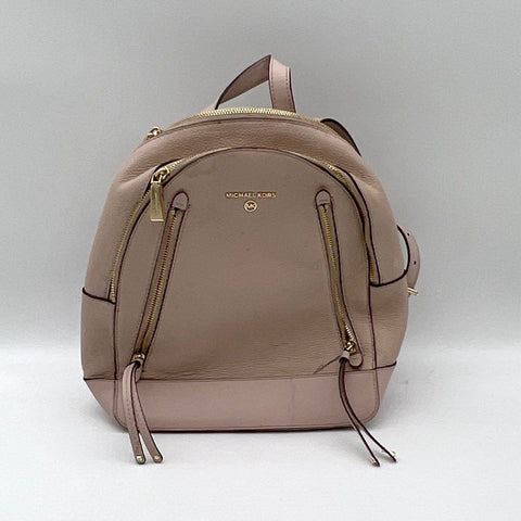 Michael Kors Pink Pebbled Leather Rhea Zip Medium Backpack Gold Tone Hardware