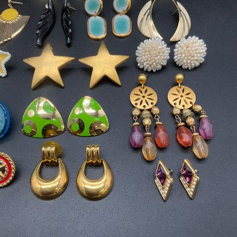 Vintage 80s 90s Costume Jewelry Earrings Lot of 15 Pairs Monet Enamel Retro