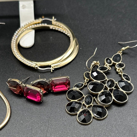 Fashion Costume Jewelry Earring Lot of 24 Pairs Statement Hoops Dangles Crystal