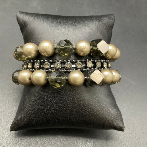 Carolee Demi Parure Necklace Bracelet Set Faux Pearl Crystal Gunmetal NWT
