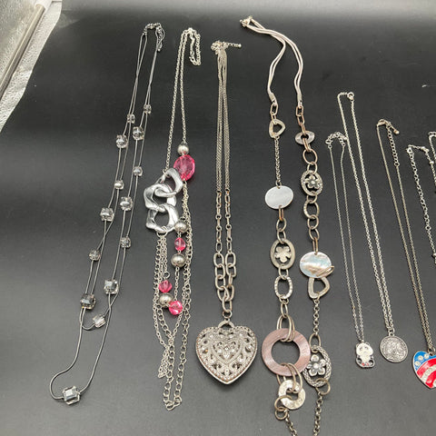 Vintage & Modern Costume Jewelry Lot 14 Necklaces Dragonfly Filigree Heart