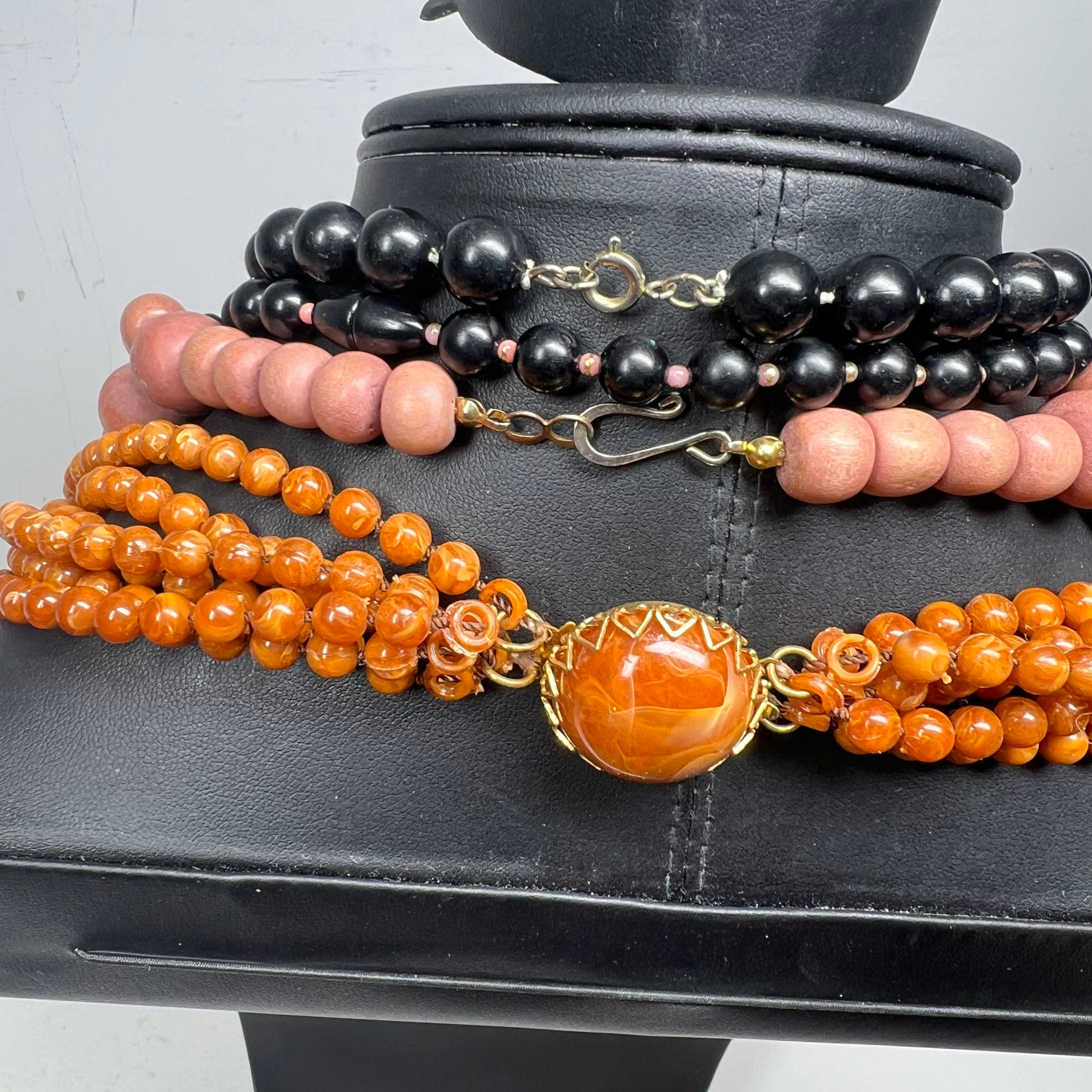 Beaded Multi Strand Orange Black Beaded Necklaces