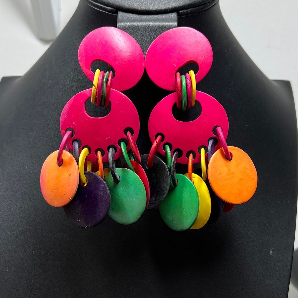 Colorful Wooden Beaded Dangle Earrings
