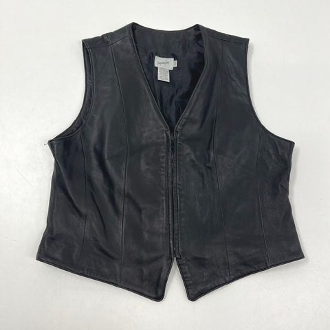 Vintage Y2K Jacqueline Ferrar Black Leather Zipper Front Vest Women's Size 12