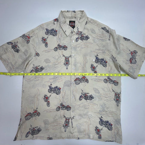 Vintage Harley-Davidson 100% Silk Motorcycle AOP Shirt Sz L