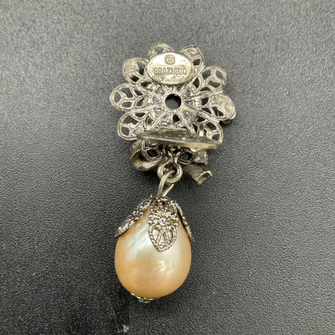 Vintage Victorian Revival R.J. Graziano Cameo Faux Pearl Clip Earrings