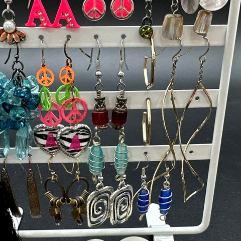 Boho Retro Fashion Earring Jewelry Lot of 35+ Pairs Hoops Dangles Studs Tassels