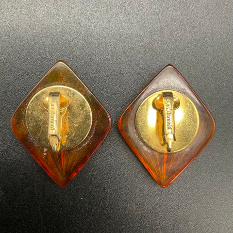 Vintage Mid-Century Les Bernard Faux Amber Lucite Clip-On Earrings
