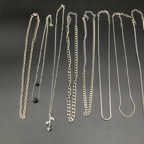 Silver Tone Necklace Jewelry Lot of 17 Modern Pendants Chains Shell Boho