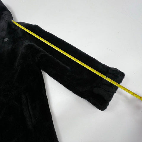 Jones New York Women's Black Faux Fur Hooded Long Coat Jacket Size S