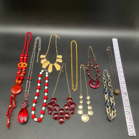 Fossil & Fashion Necklace Lot of 10 Red Gold Tone Bib Chunky Beaded Statement