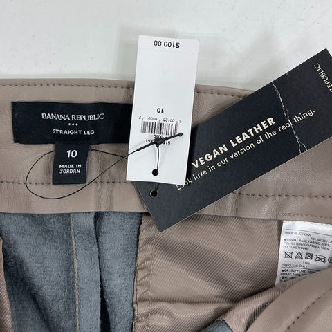 Banana Republic Lot 2 Black Taupe Vegan Leather Straight Pants Womens 10 NWT