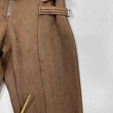 Maniere De Voir Women's Brown High Waist Multi Buckle Faux Suede Pants Sz 6
