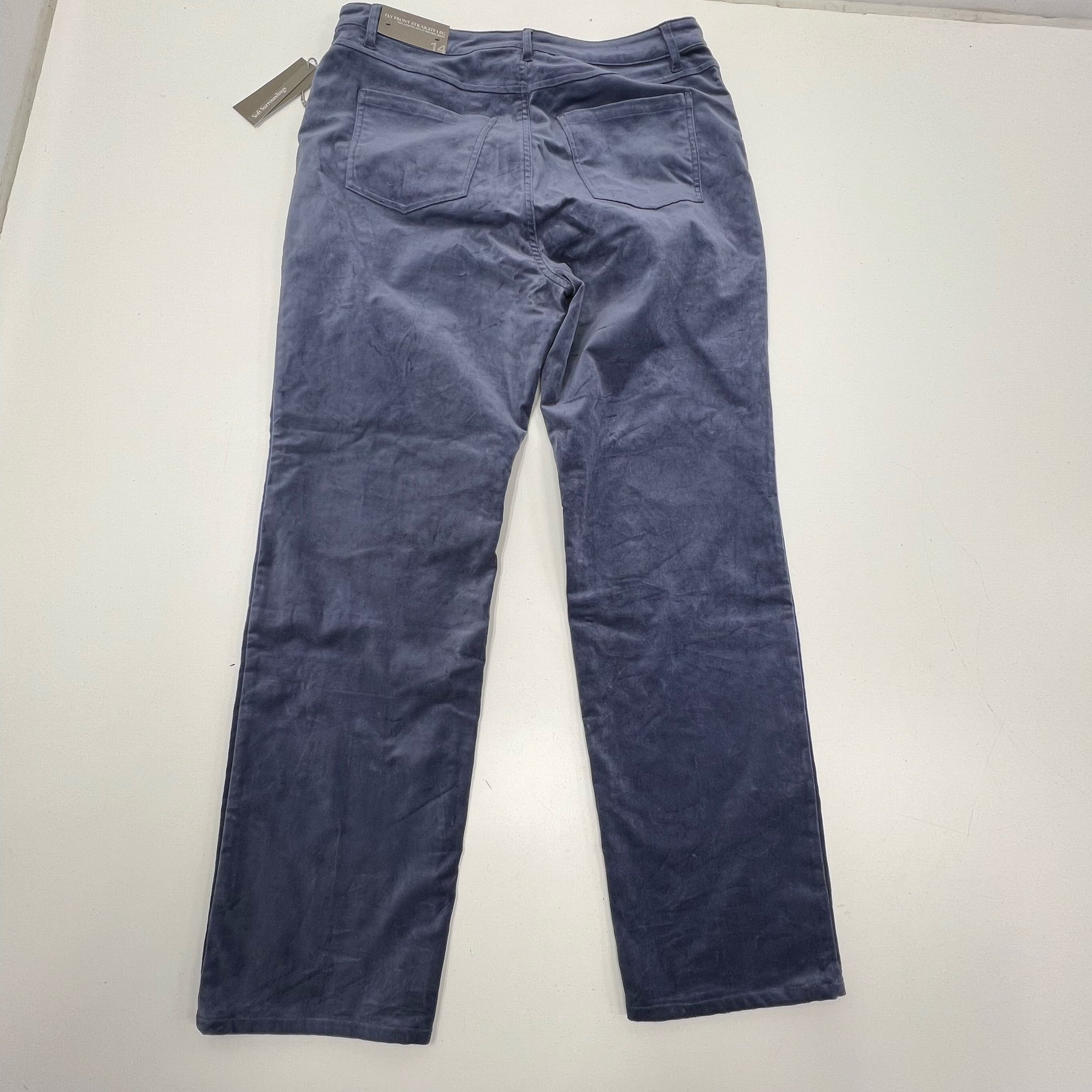 Soft Surroundings Blakely Velveteen Straight Leg Pants Sz 14 Nightshow Blue NWT