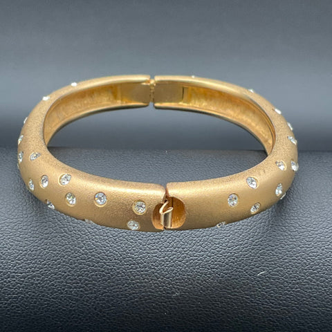 Swarovski Brushed Gold Tone Bangle Bracelet Swan Logo Clear Crystal Accents