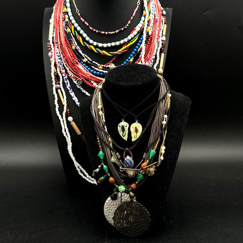 Fashion Jewelry Necklace Lot 20 Pieces Beaded Multi-Strand Boho Pendants
