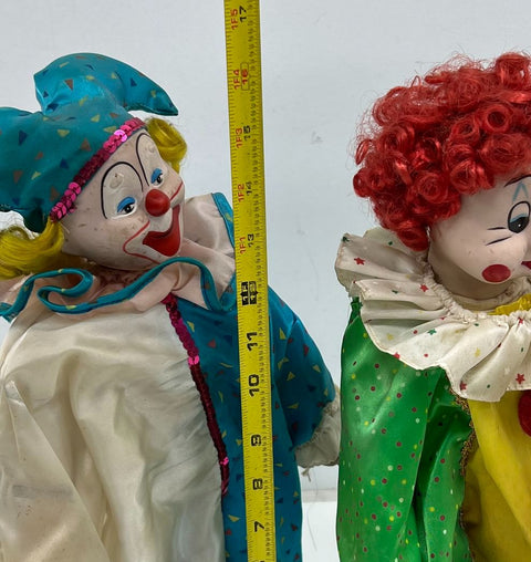 Vintage 1989 Heritage Mint Porcelain Clown Dolls Lot of 2 on Stands 17" Tall