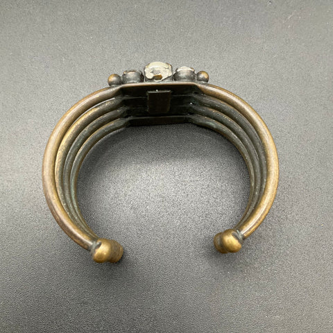 Auden Brass Tone Faux Pearl Rhinestone Multi Band Cuff Bracelet Statement 6"